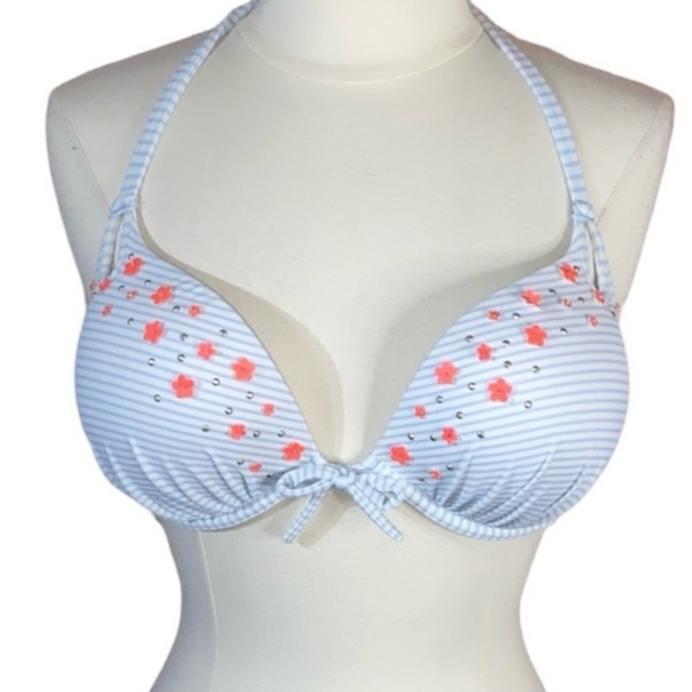 Victoria's Secret Miraculous Bombshell Plunge Nautical 3D Floral Bikini Top